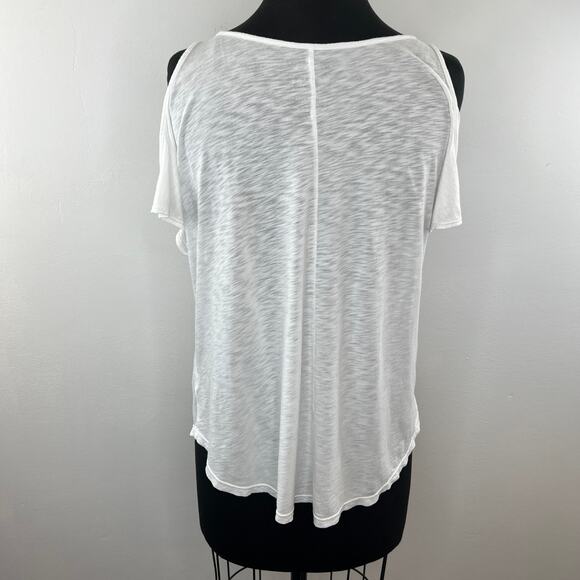 Velvet by Graham & Spencer White Slub Knit Cold Shoulder Shirt Cotton Modal S - Picture 5 of 7